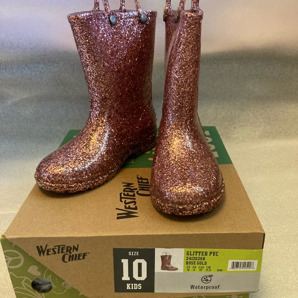 Western Chief Kids Rose Gold Glitter Rain Waterproof Boots